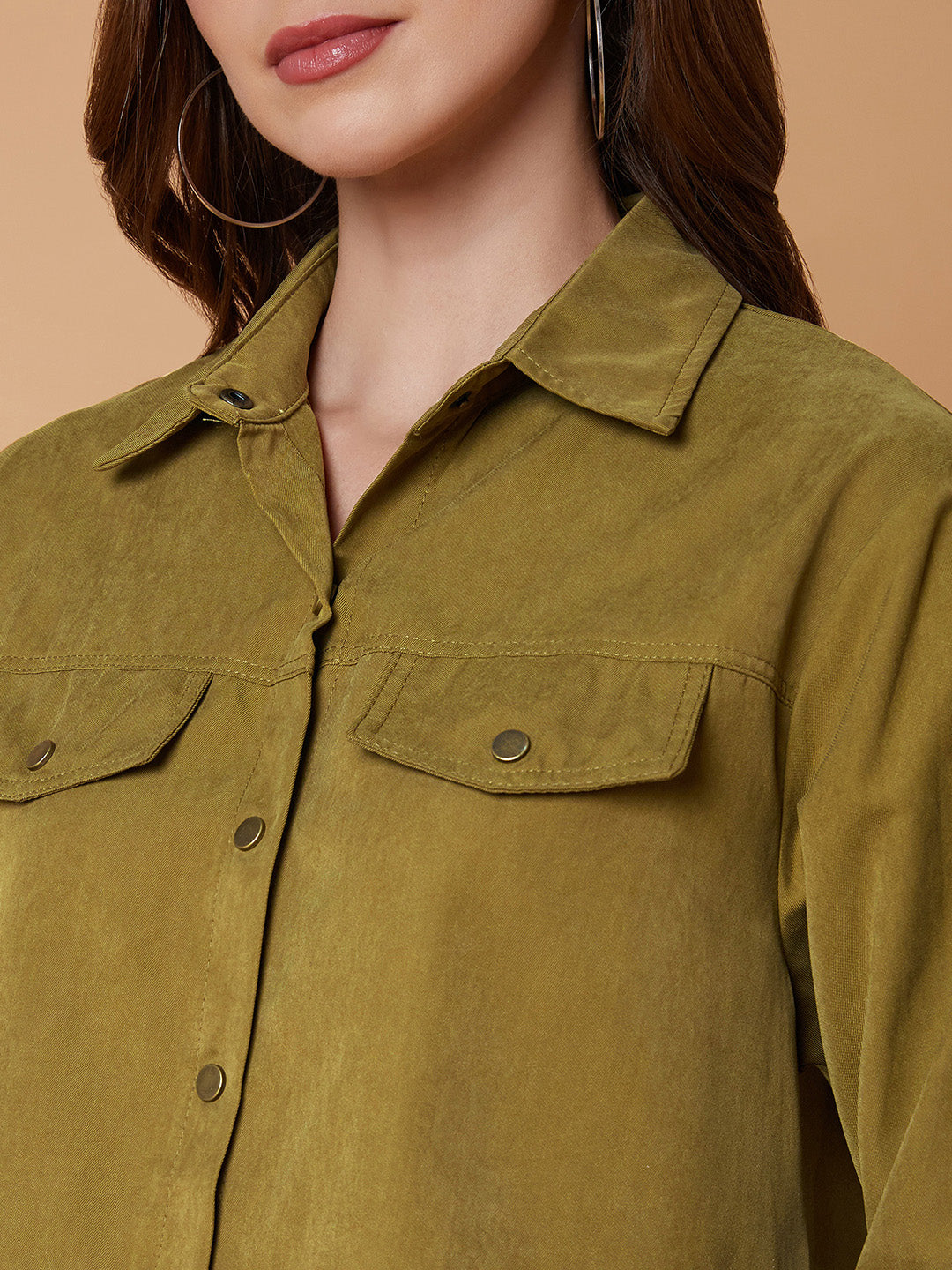 Women Solid Olive Oversized Shirt