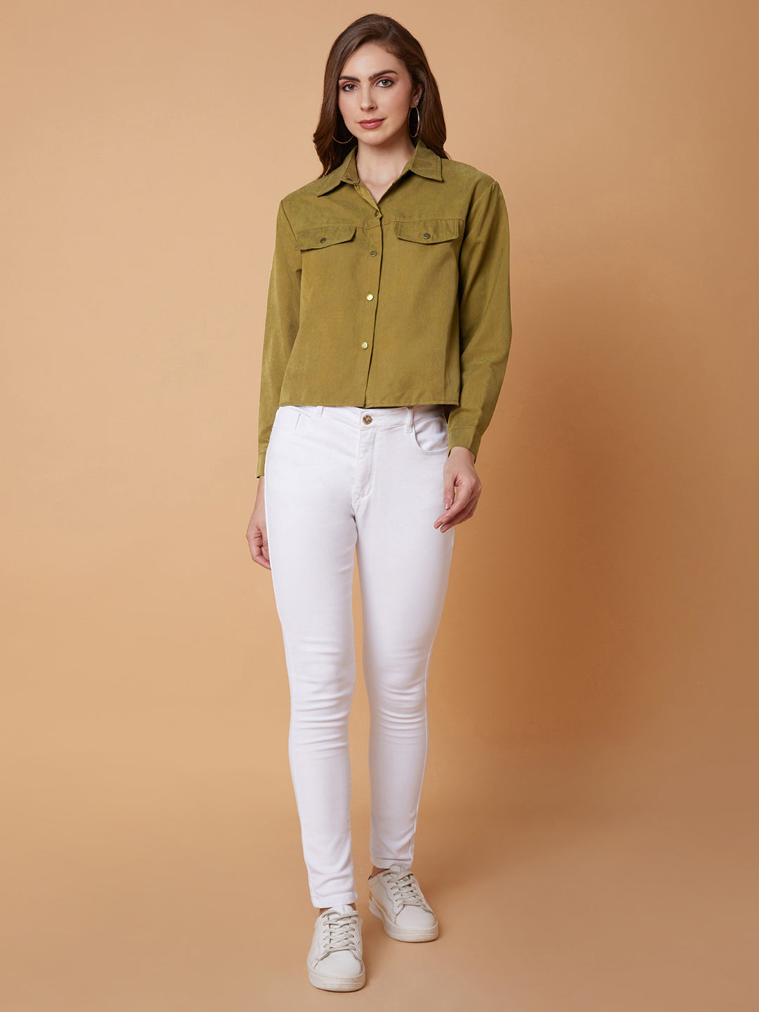 Women Solid Olive Oversized Shirt