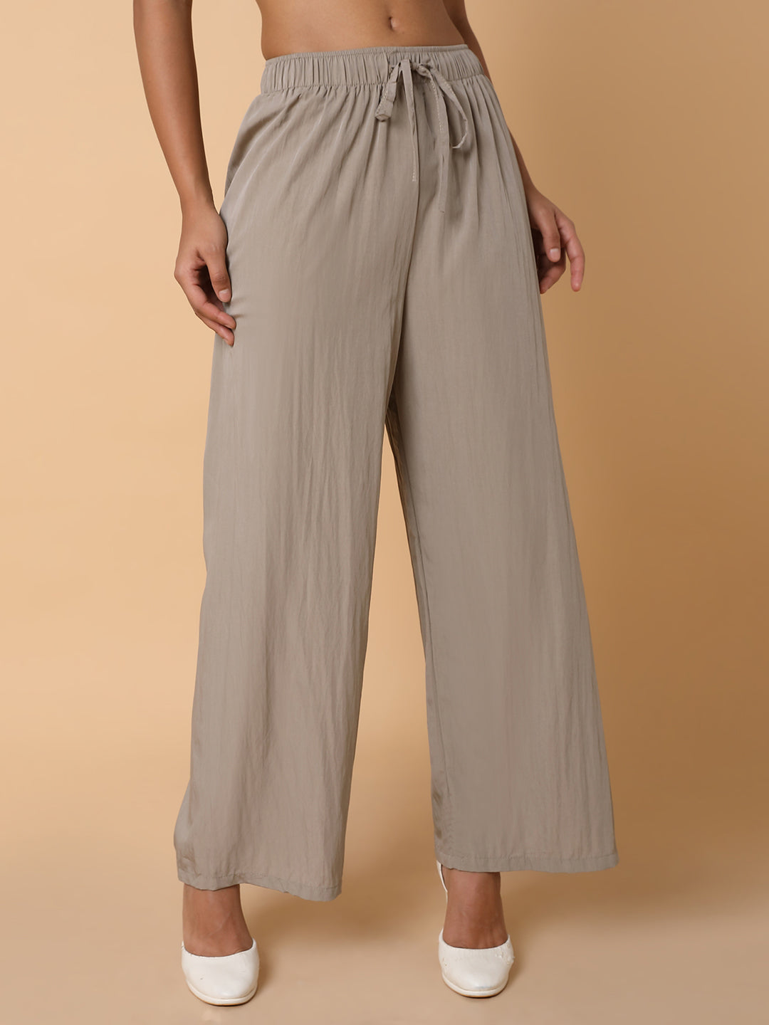 Women Solid Beige Straight Trouser