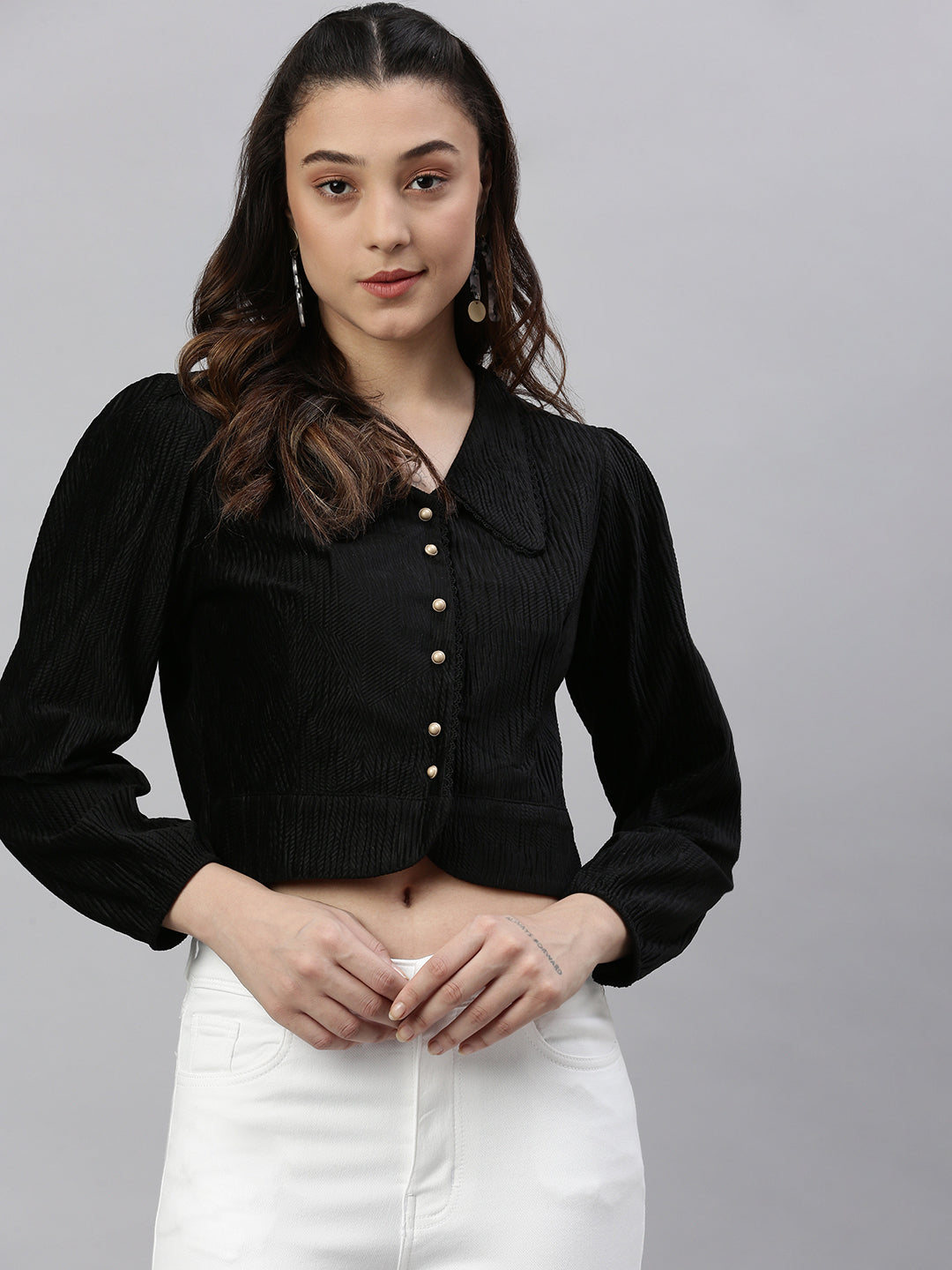 Women Solid Black Top