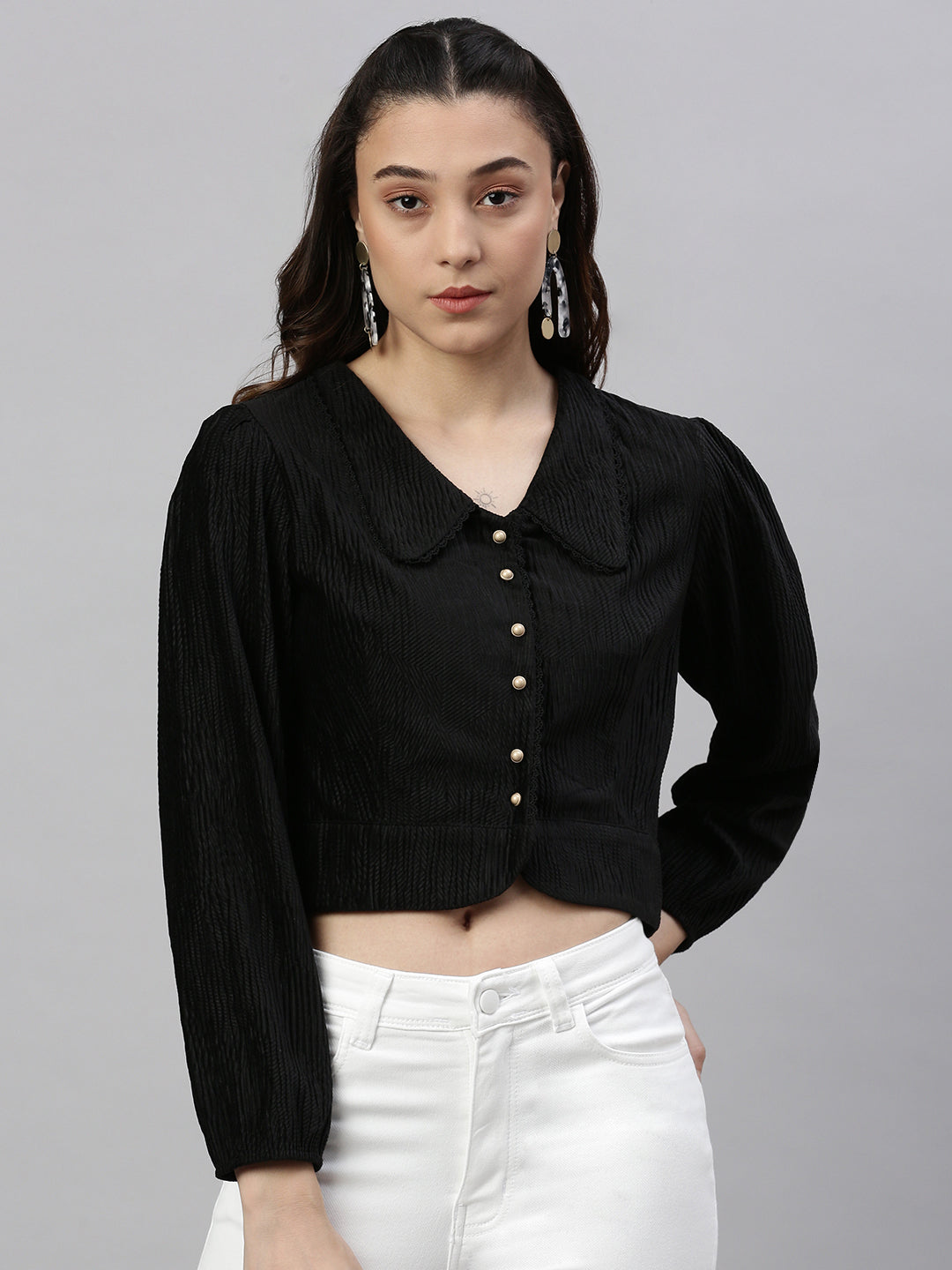 Women Solid Black Top