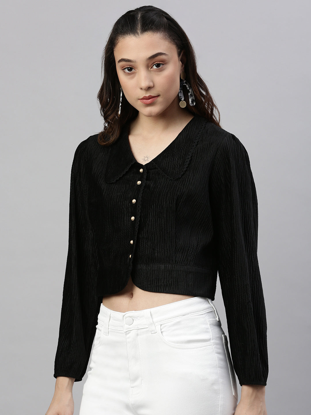 Women Solid Black Top