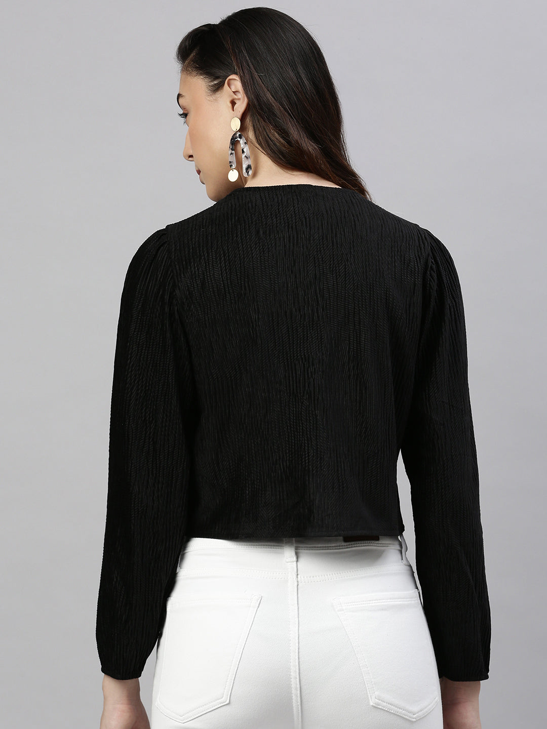 Women Solid Black Top