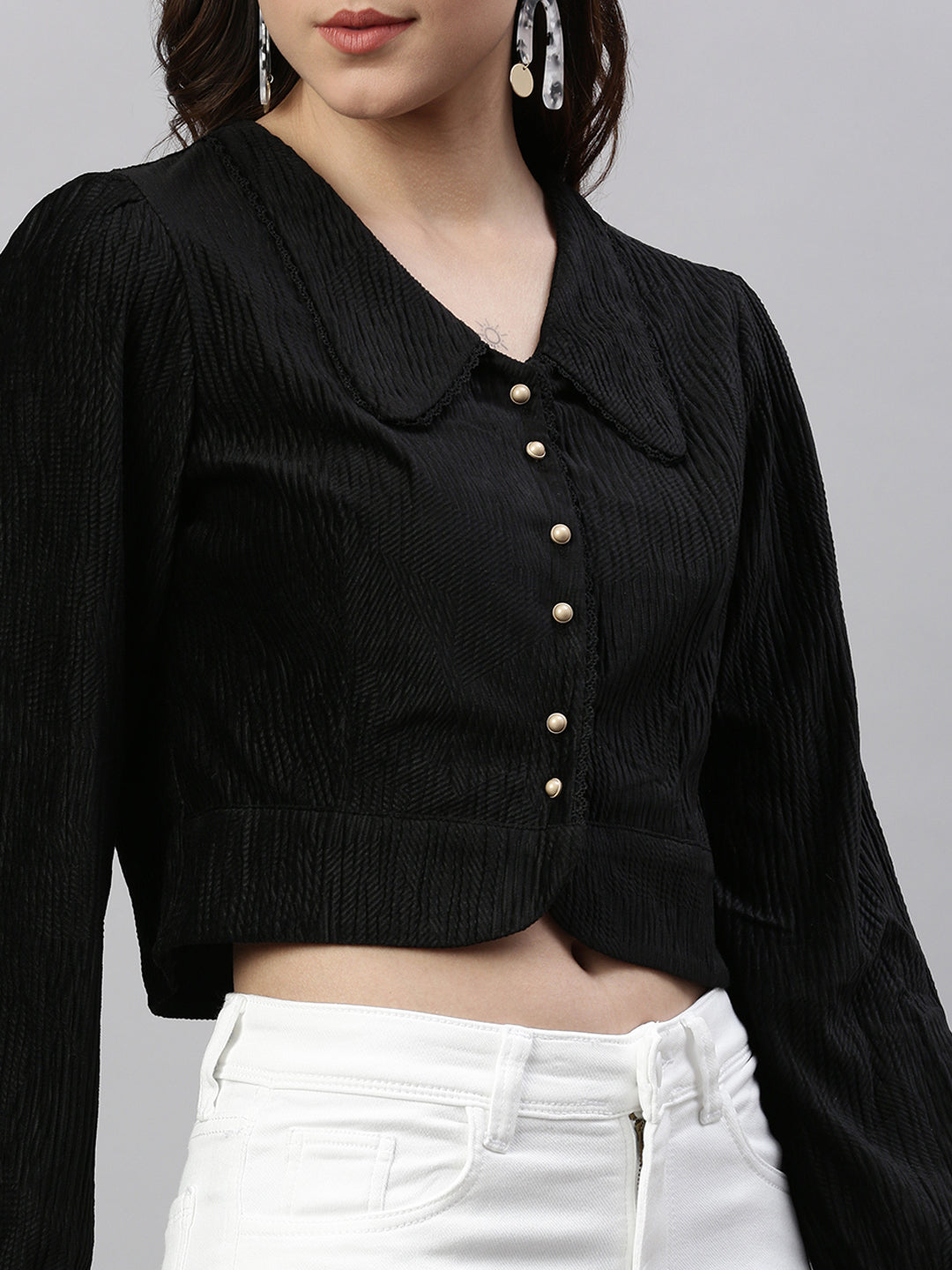 Women Solid Black Top