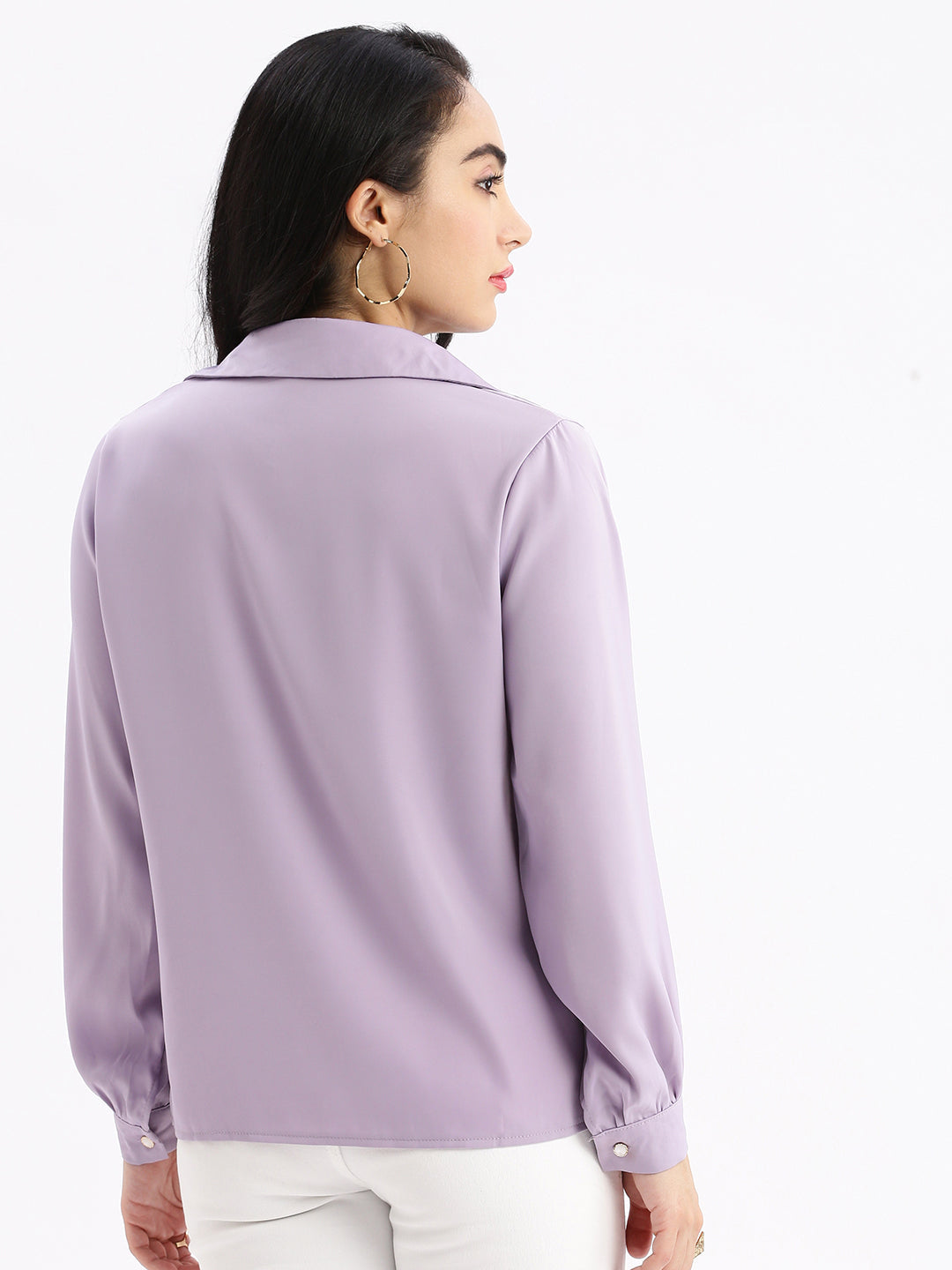 Women Solid Lavender Shirt with Neck Chain