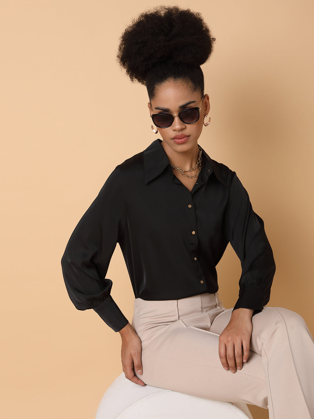 Women Solid Black Shirt