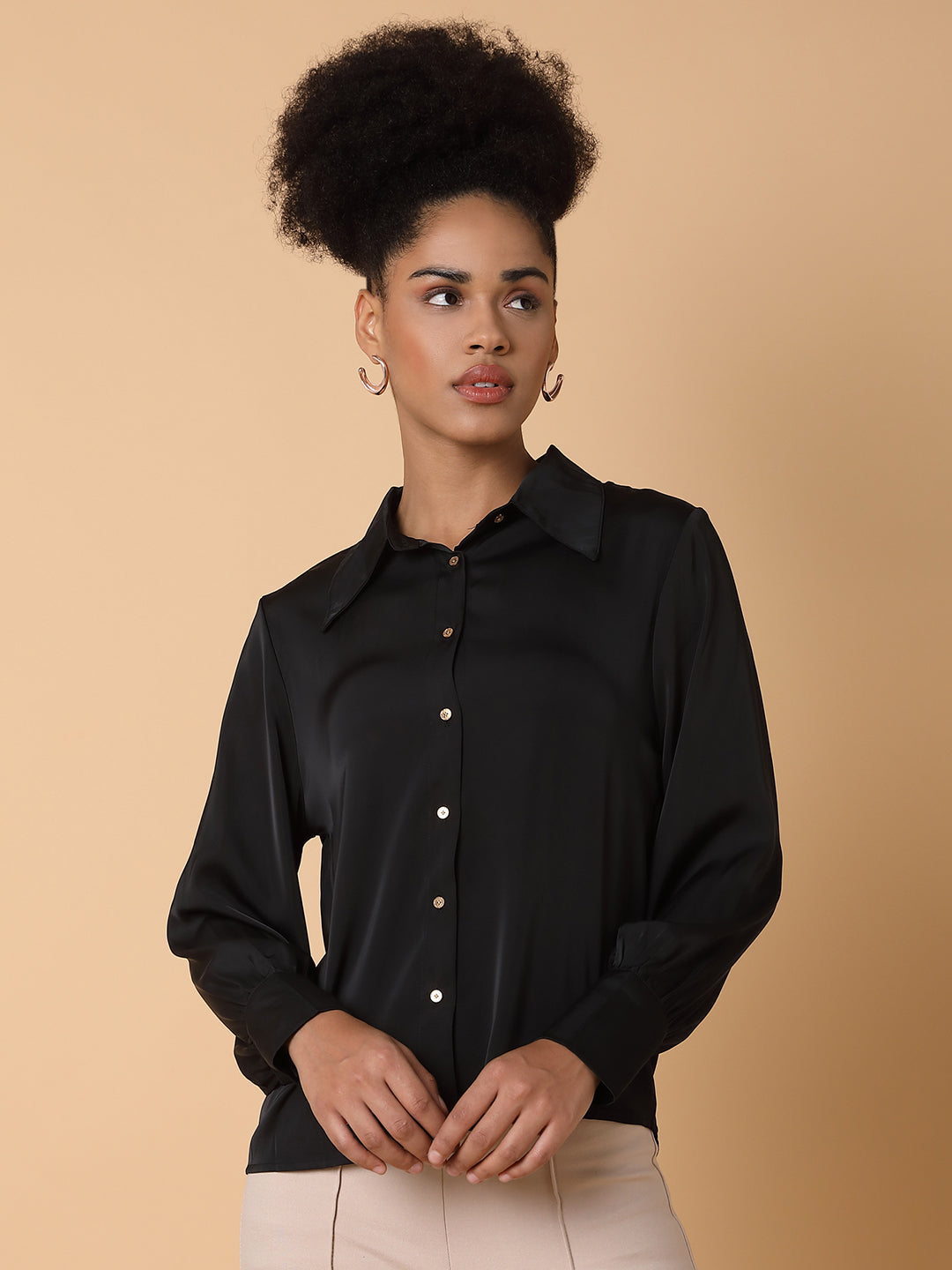 Women Solid Black Shirt