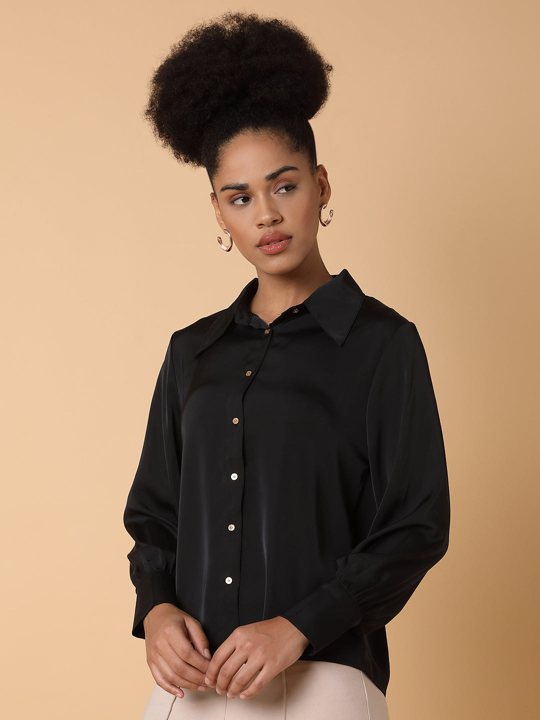 Women Solid Black Shirt