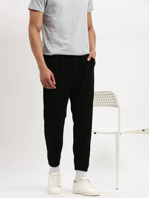 Men's Slim Fit Solid Black Track Pant