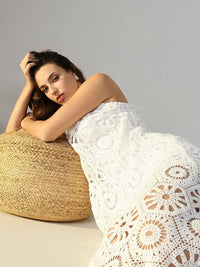 Women's Crochet White Cut Out V-Neck Dress