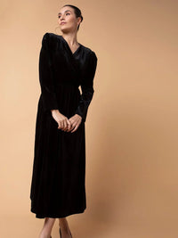 Women's Solid Black Midi Fit and Flare Dress