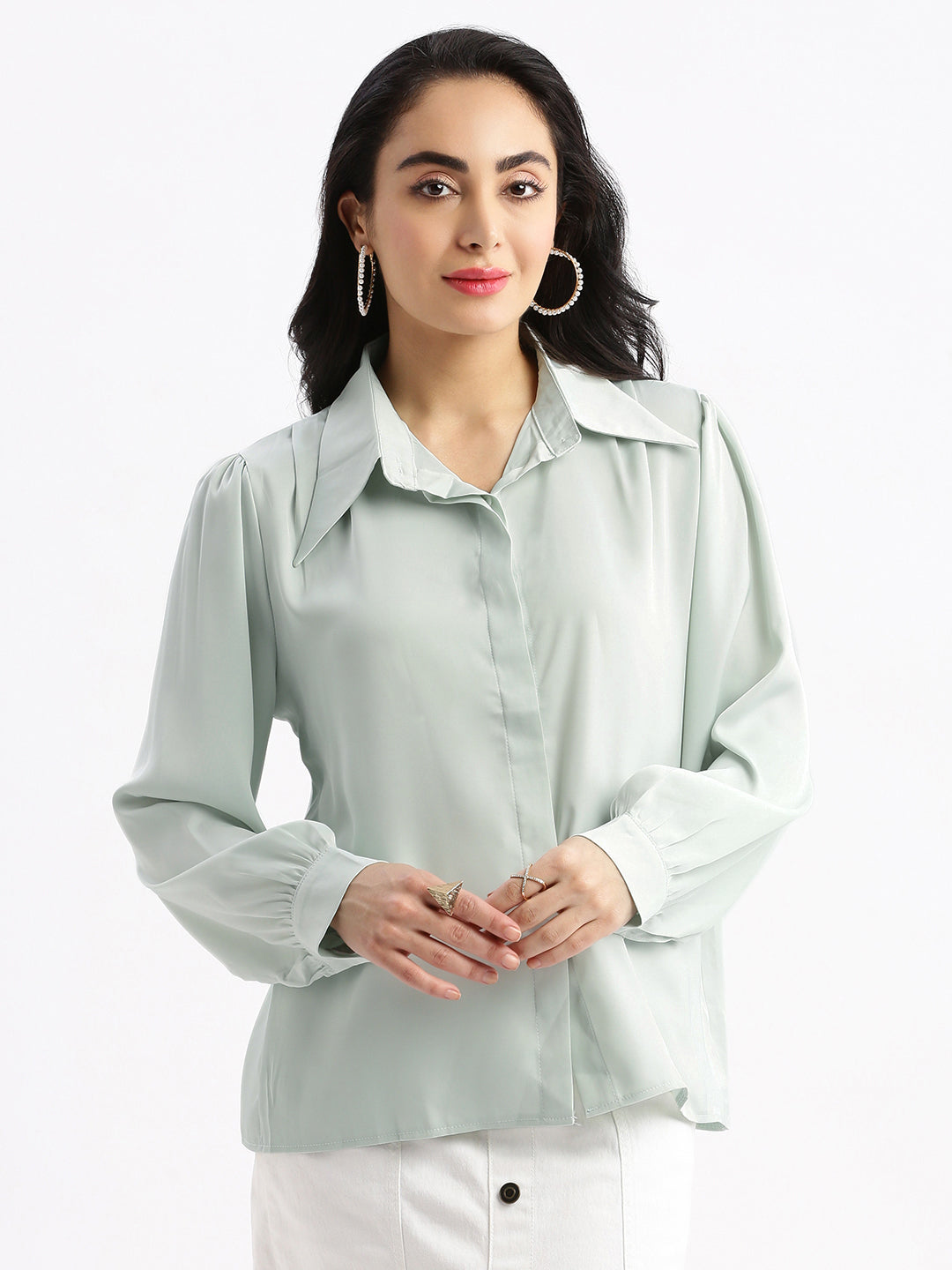 Women Solid Sea Green Shirt