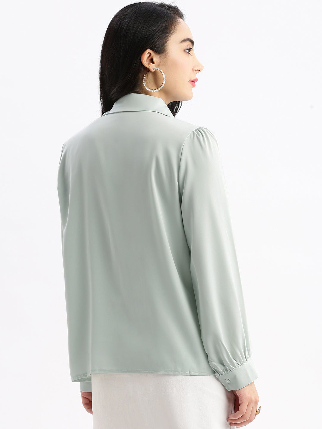 Women Solid Sea Green Shirt