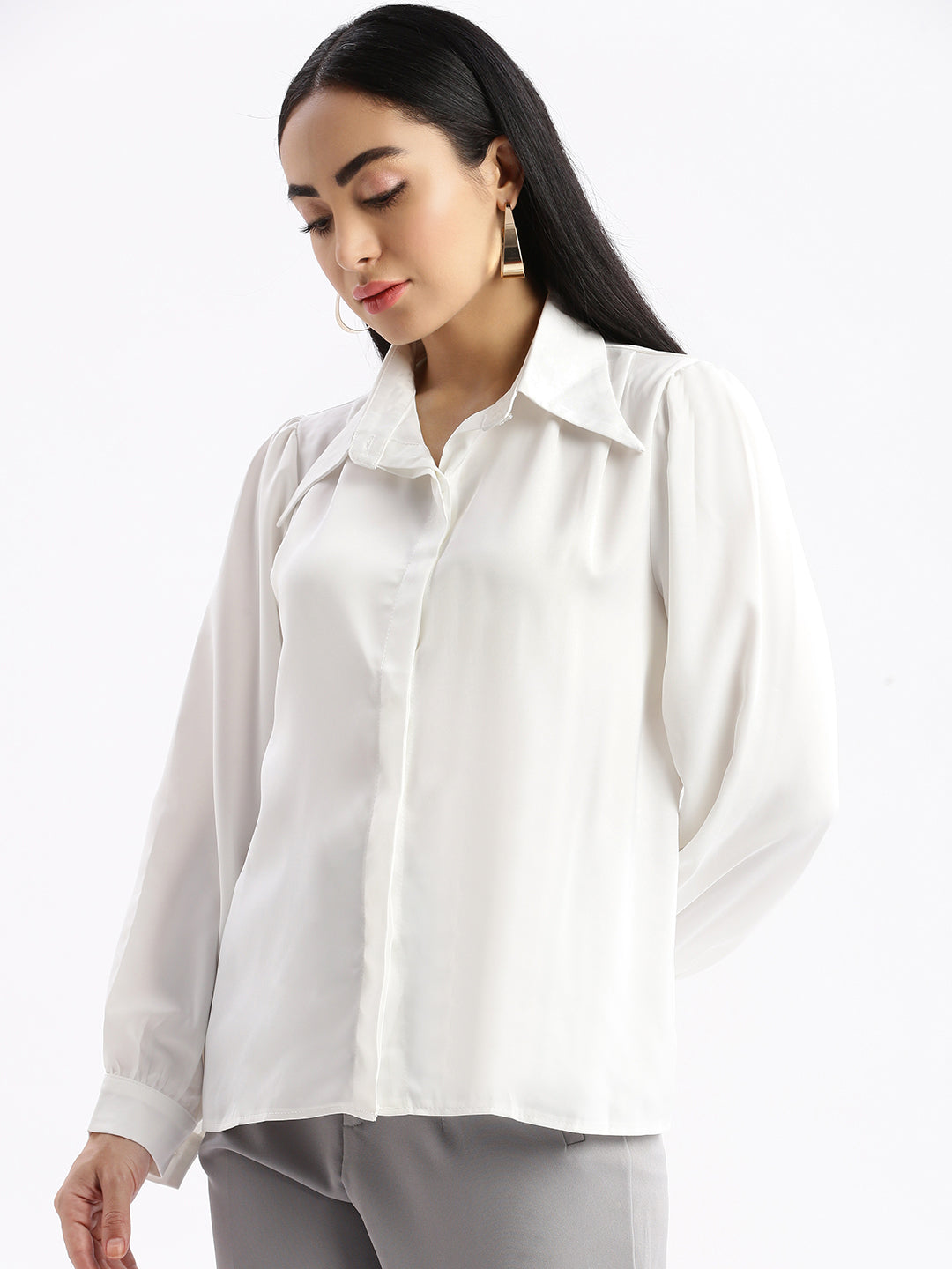 Women Solid White Shirt