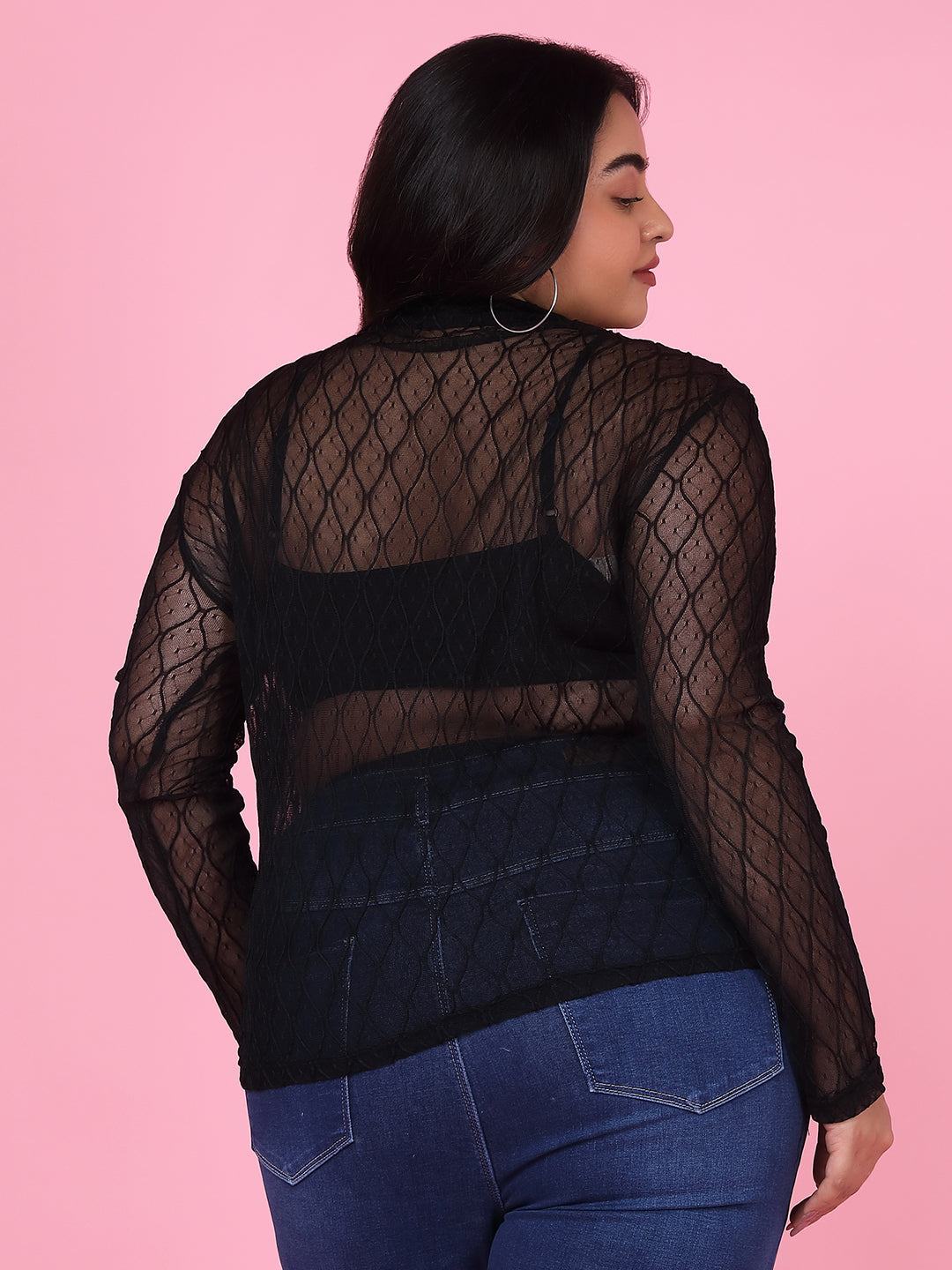 Women's Solid Black Sheer Top