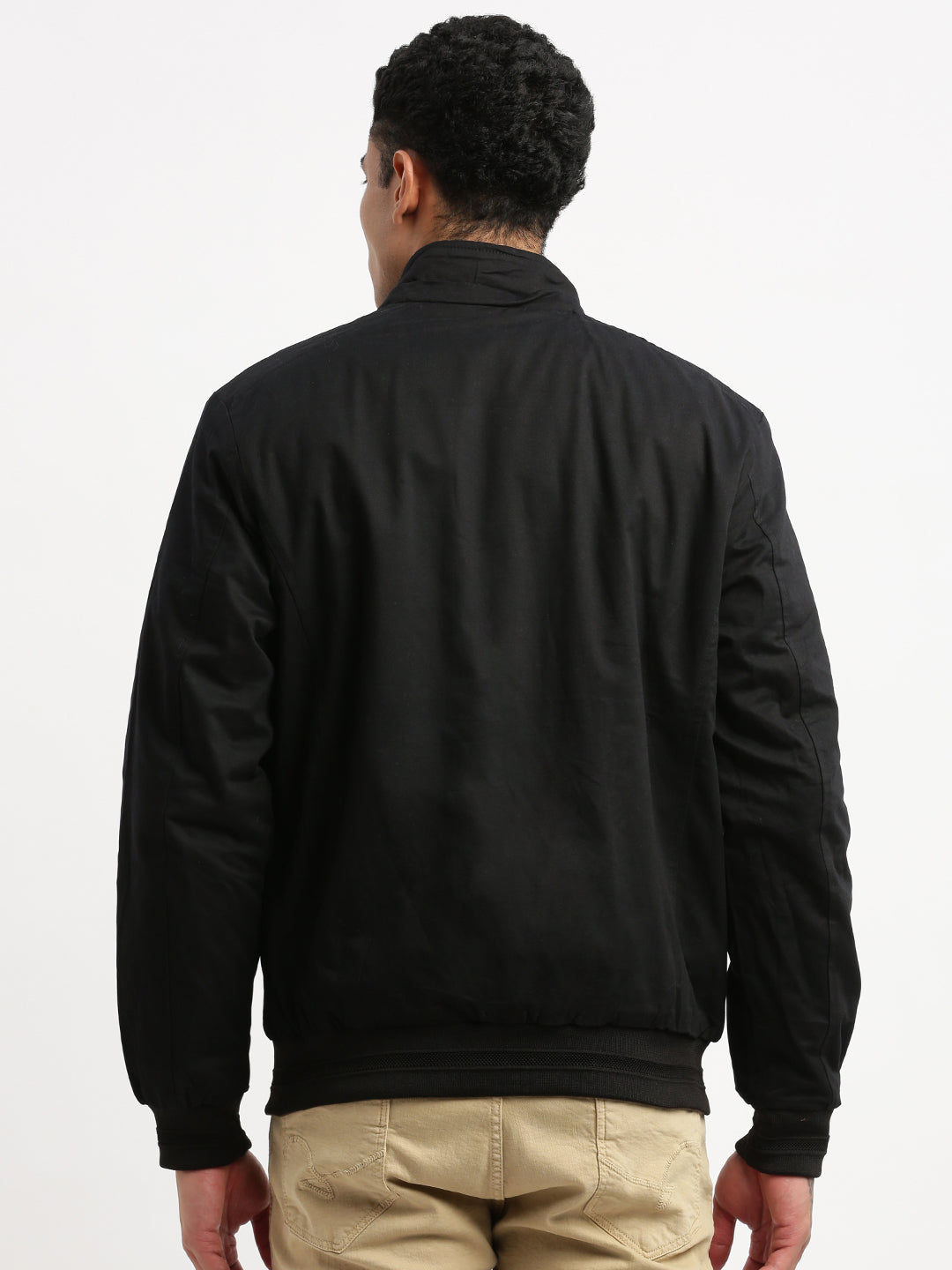 Men Mock Collar Black Solid Reversible Bomber Jacket comes with Detachable Hoodie