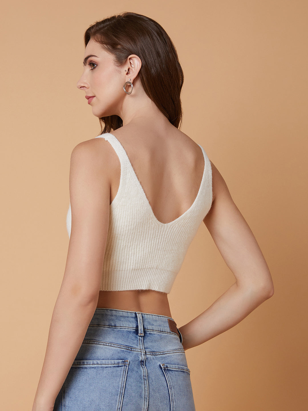 Women Solid Cream Bralette Crop Top