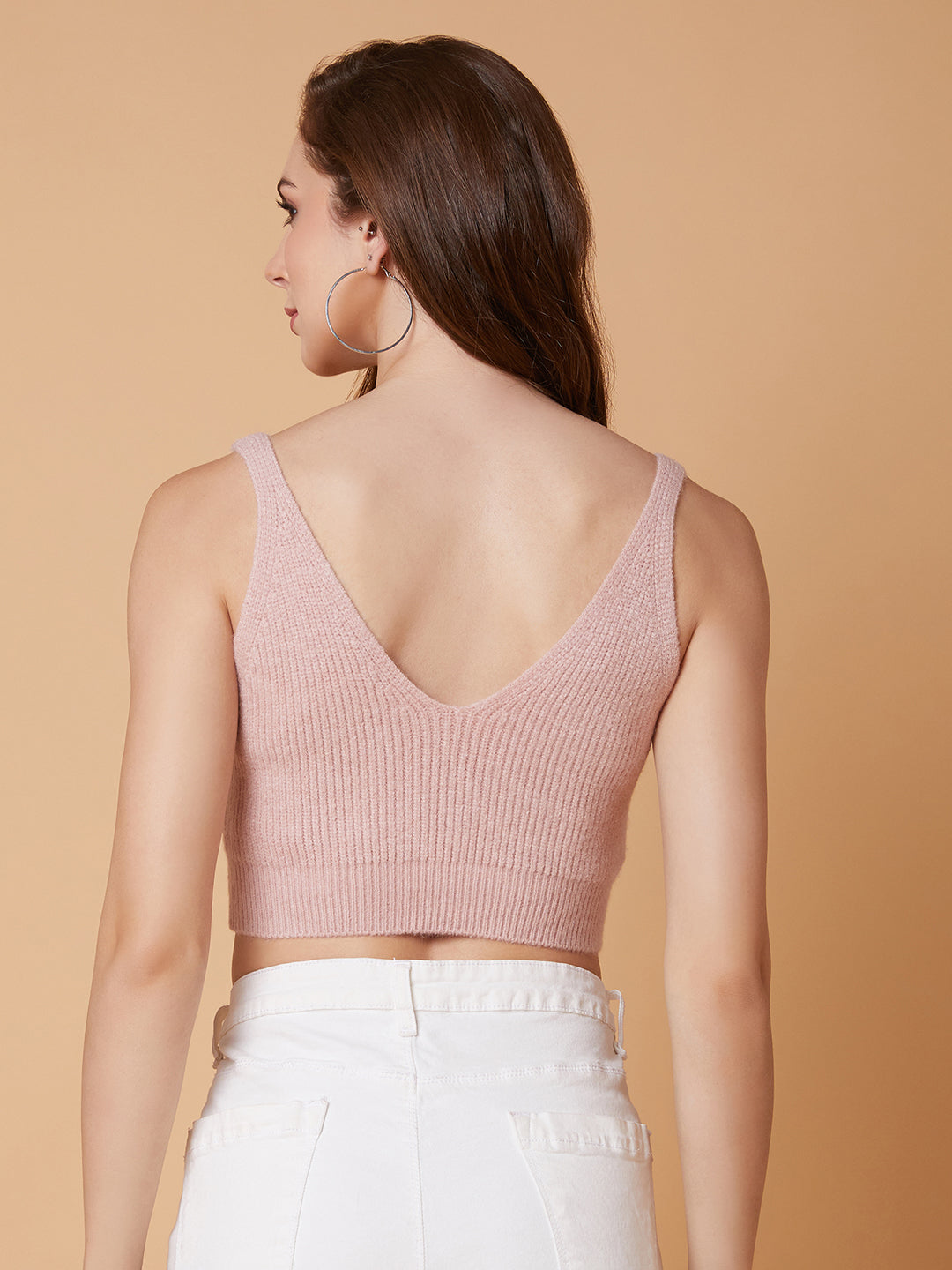 Women Solid Peach Bralette Crop Top