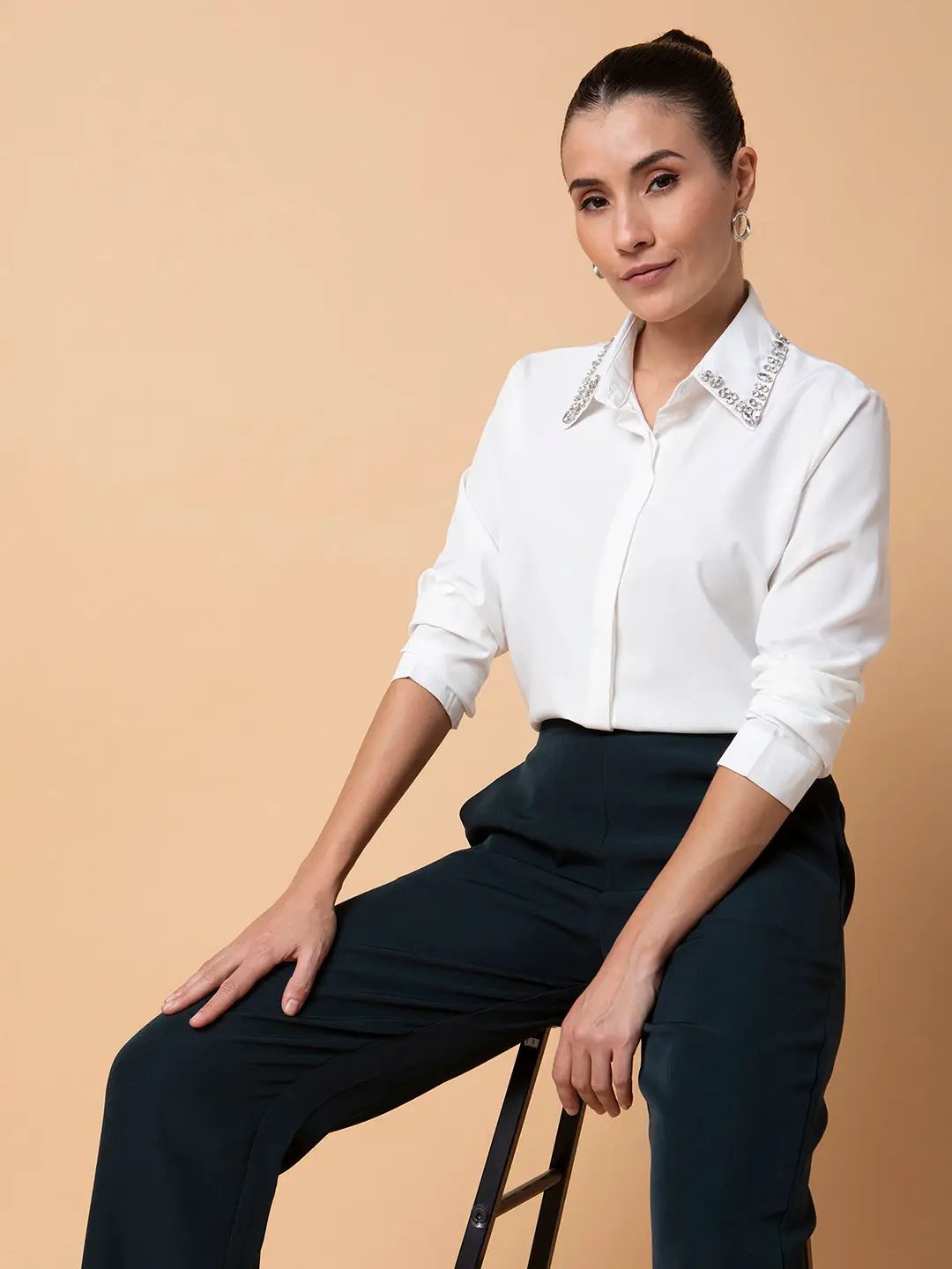 Women's Solid White Oversized Shirt