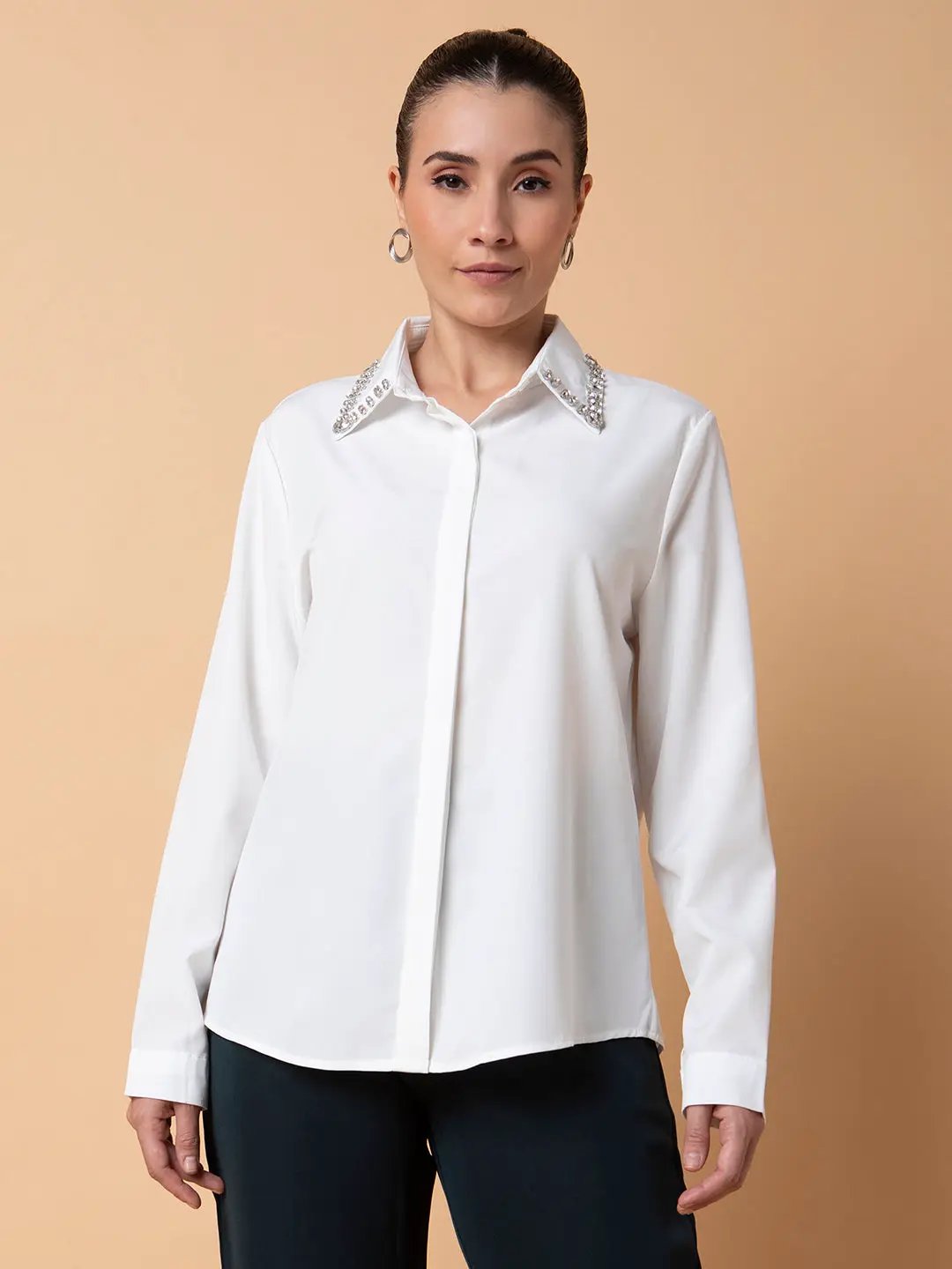 Women's Solid White Oversized Shirt