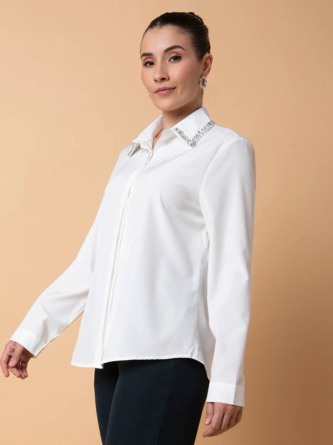 Women's Solid White Oversized Shirt