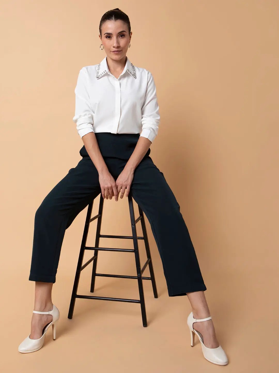 Women's Solid White Oversized Shirt