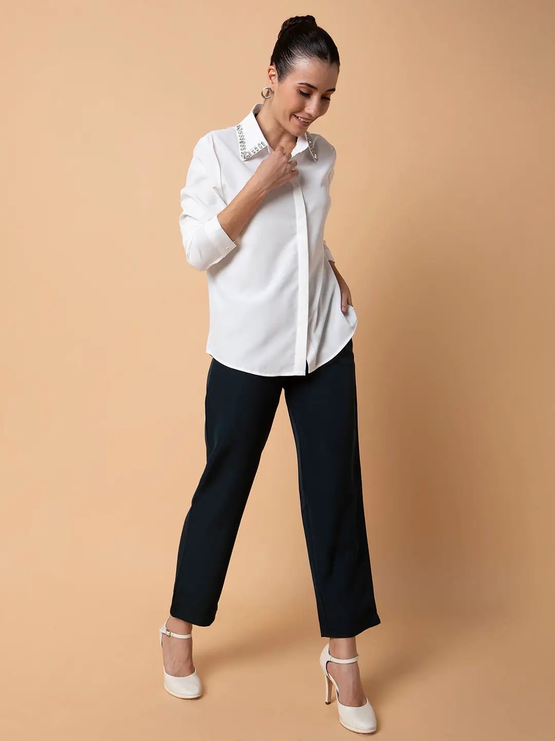 Women's Solid White Oversized Shirt