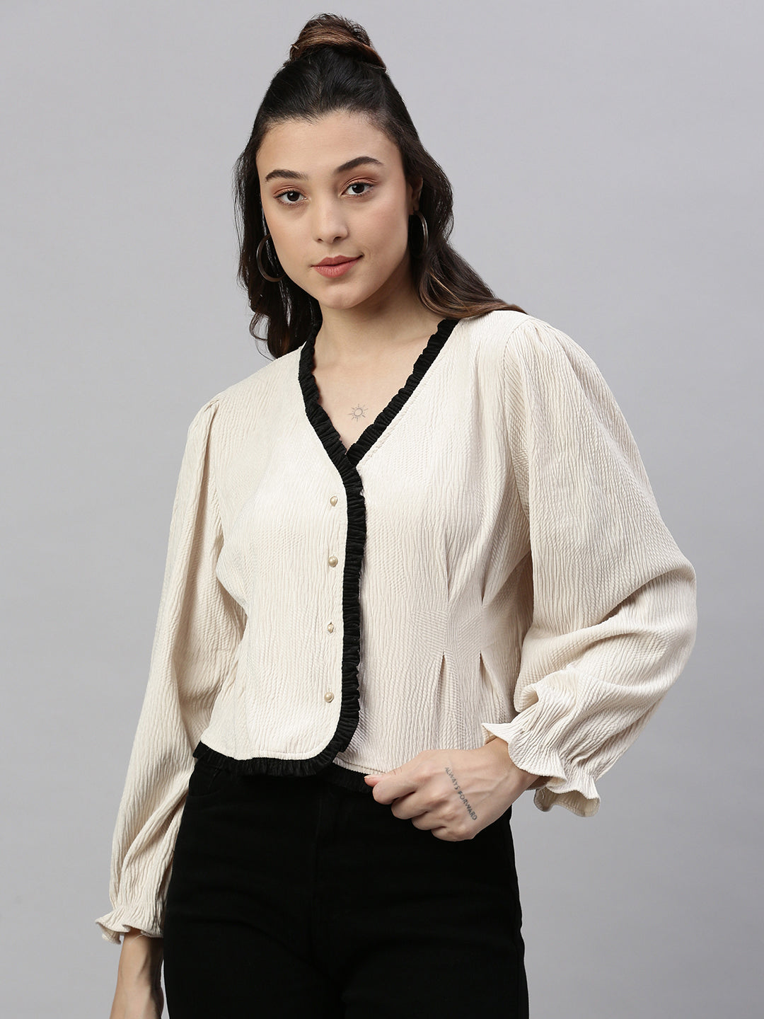 Women Solid Cream Top