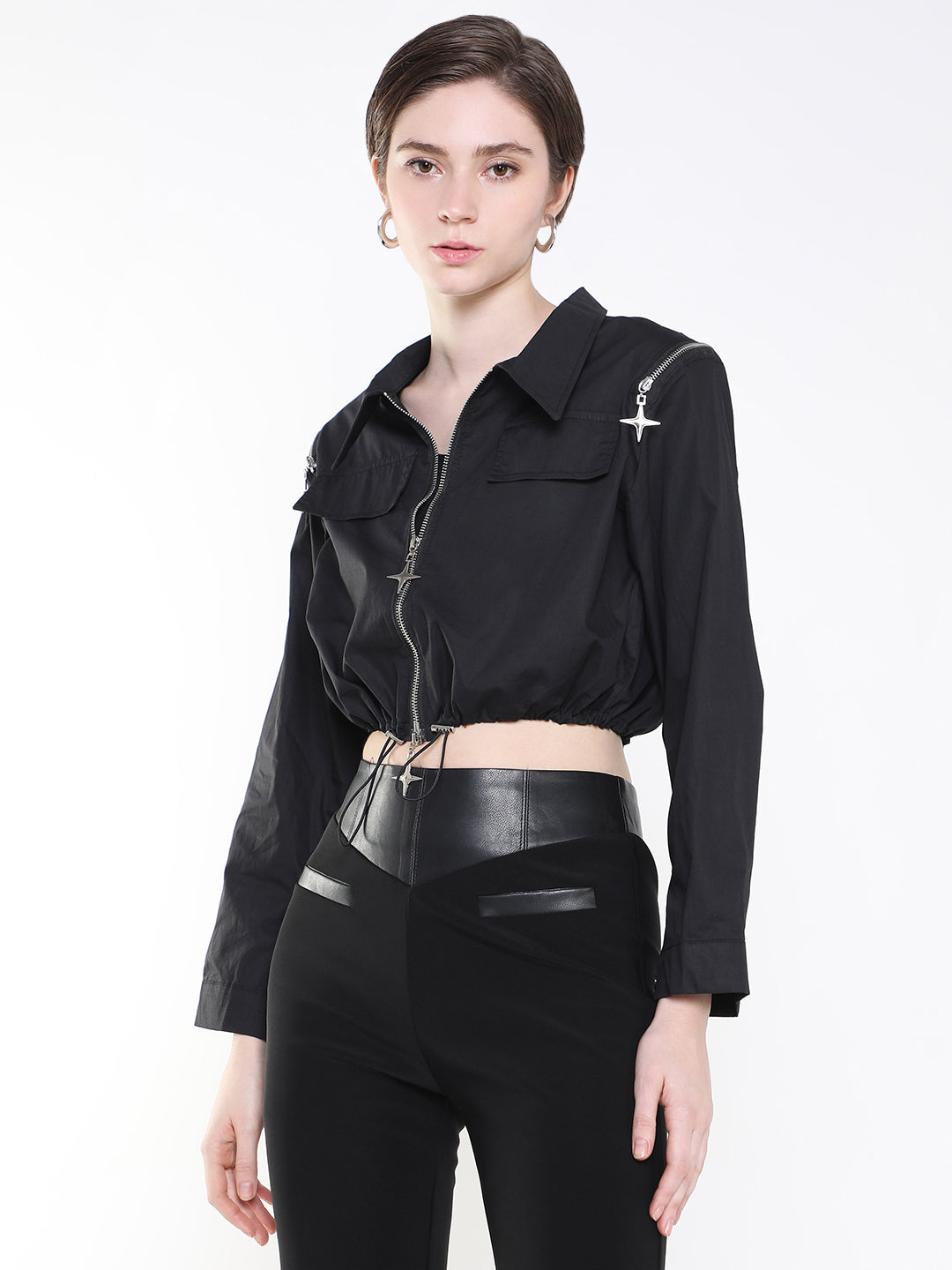 Women Black Crop Tailored Jacket