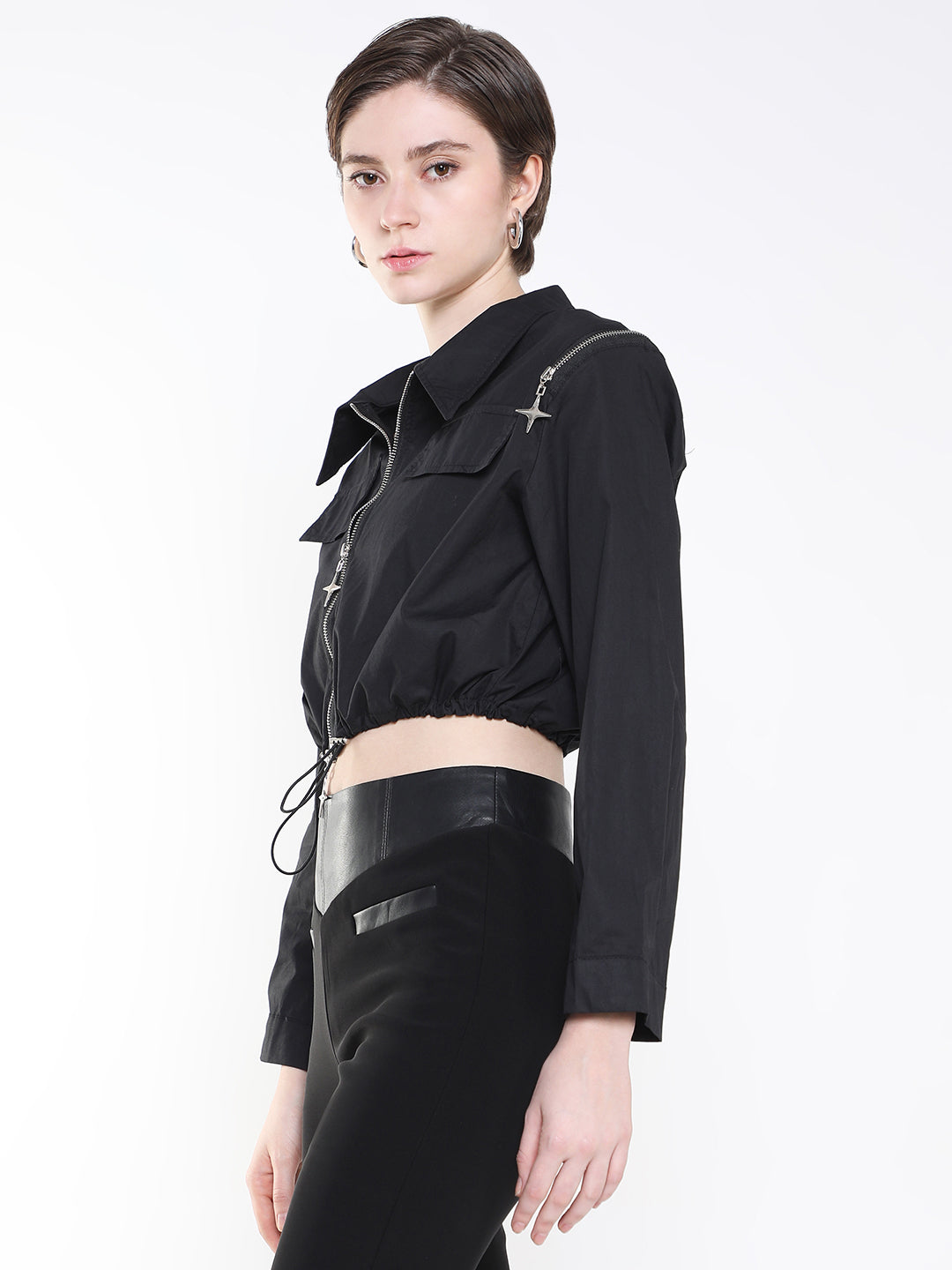 Buy Women's Black Windcheater Crop Tailored Jacket Online | Showoffff