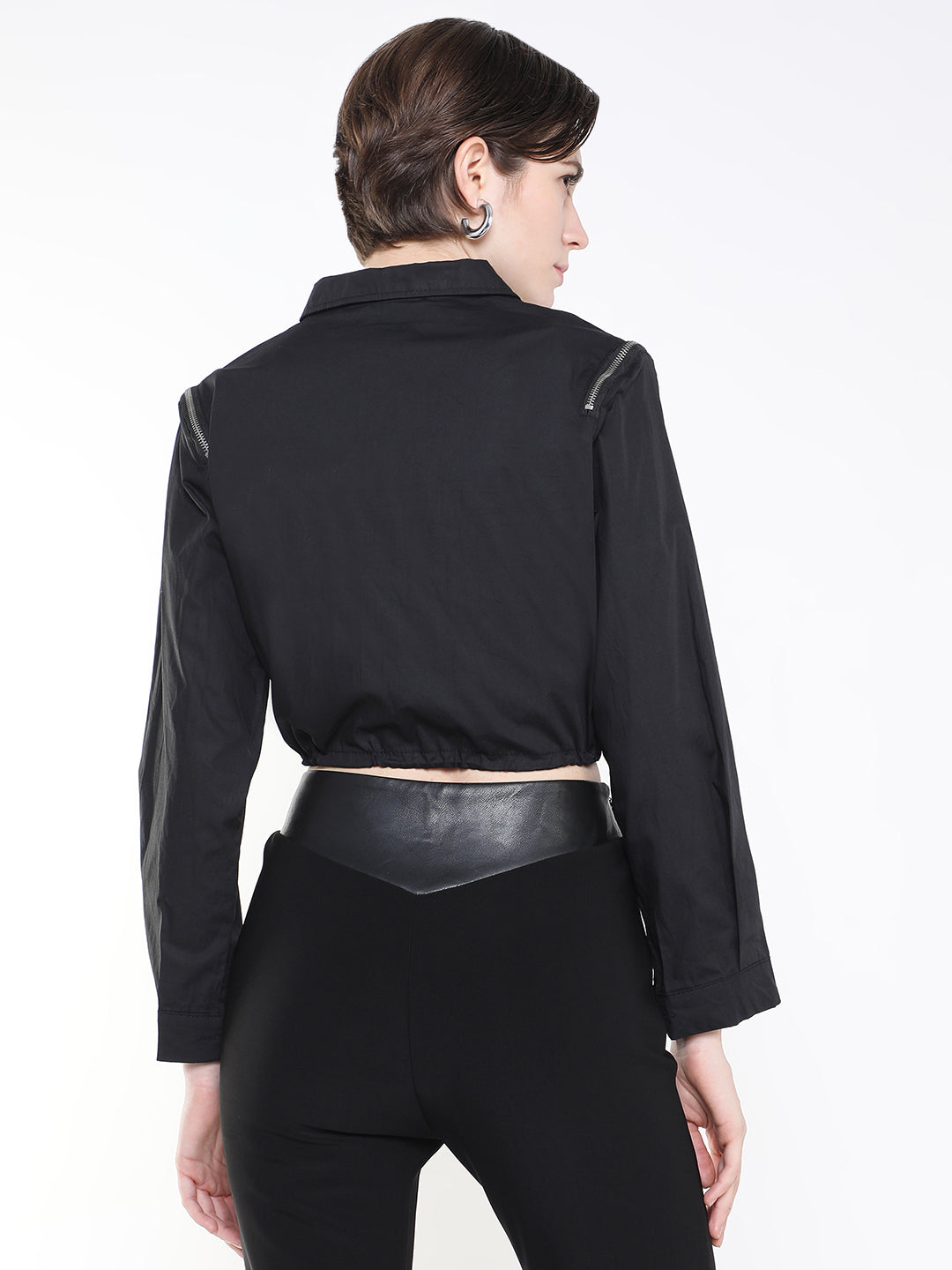 Women Black Crop Tailored Jacket