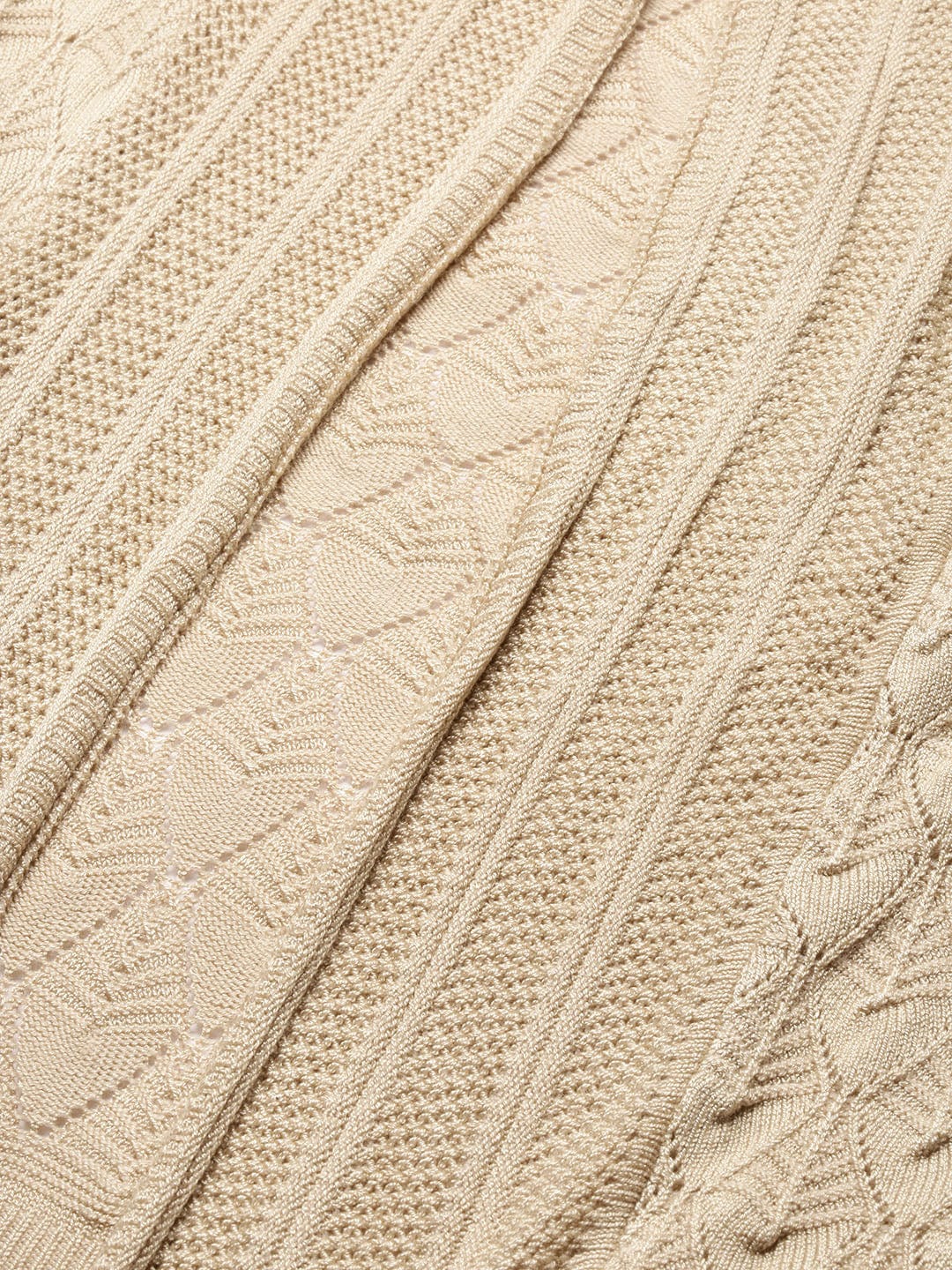 Women's Beige Self Design Open Front Longline Shrug