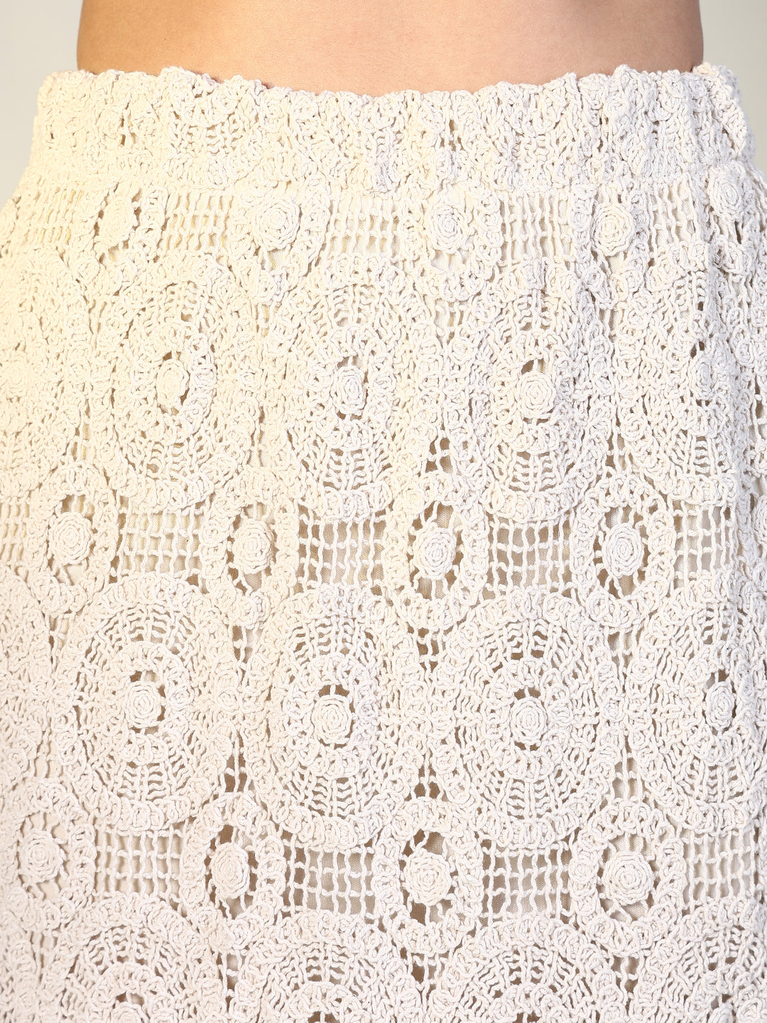 Women Cream Solid Crochet Skirt