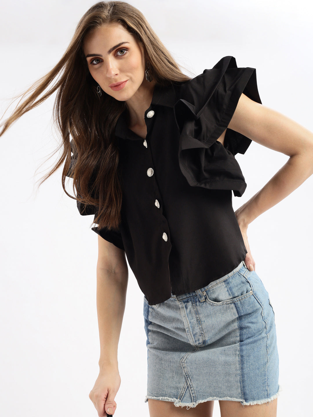 Women Solid Black Top