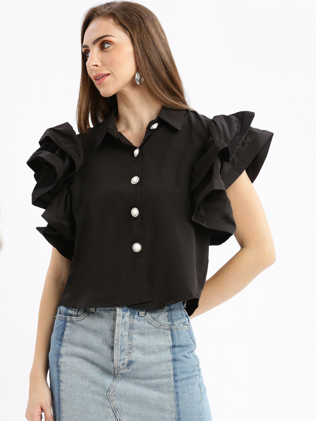 Women Solid Black Top