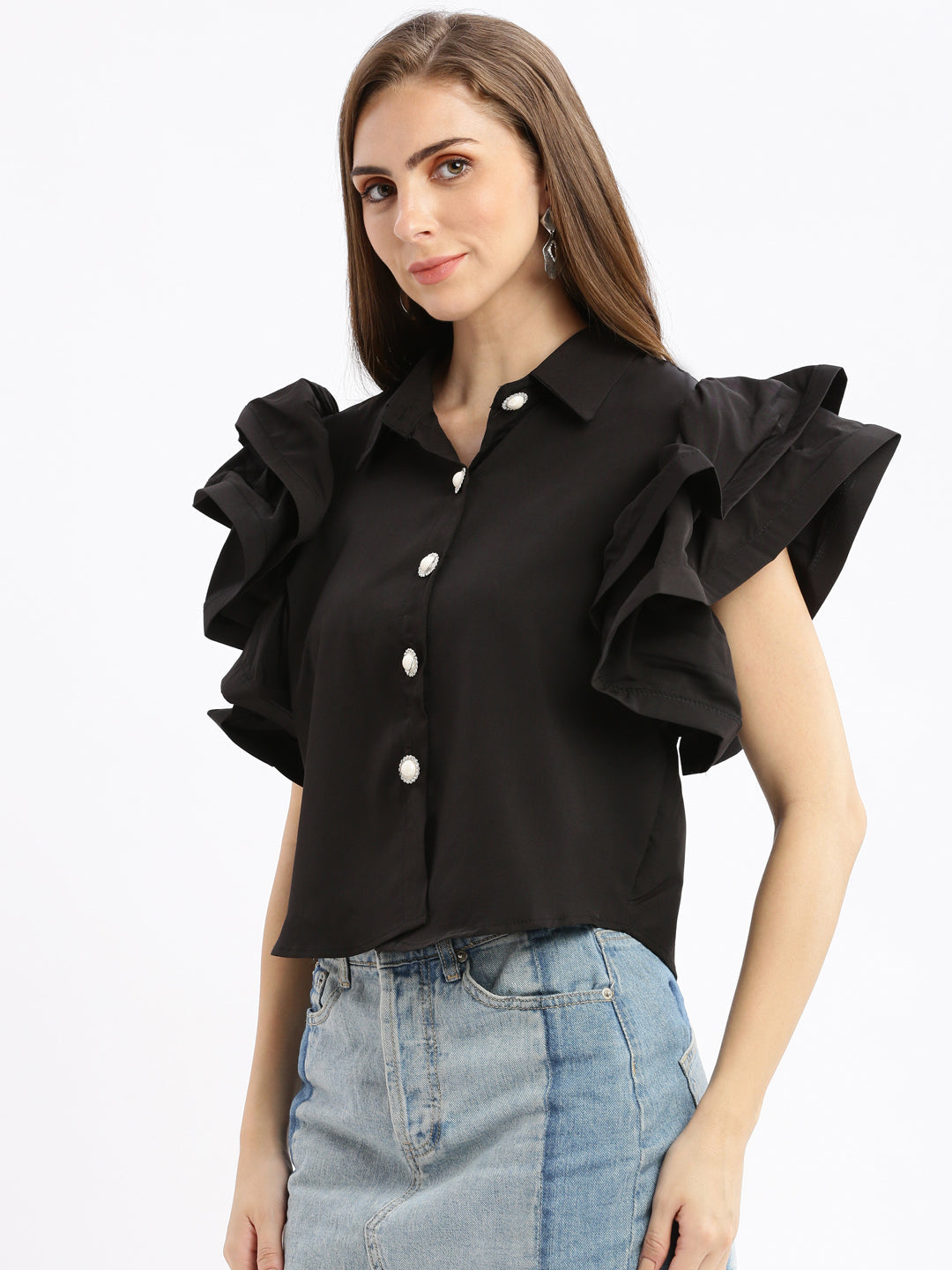 Women Solid Black Top