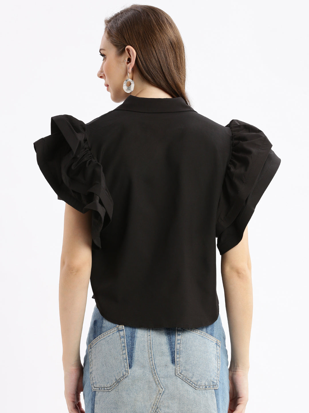 Women Solid Black Top