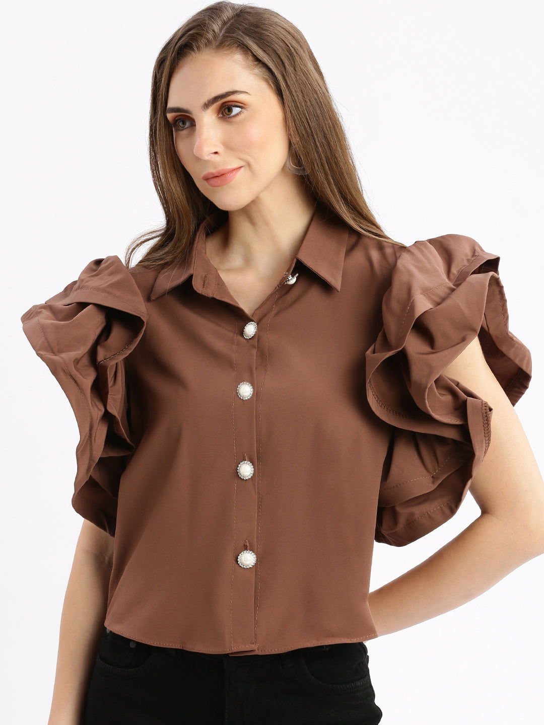 Women Solid Brown Top