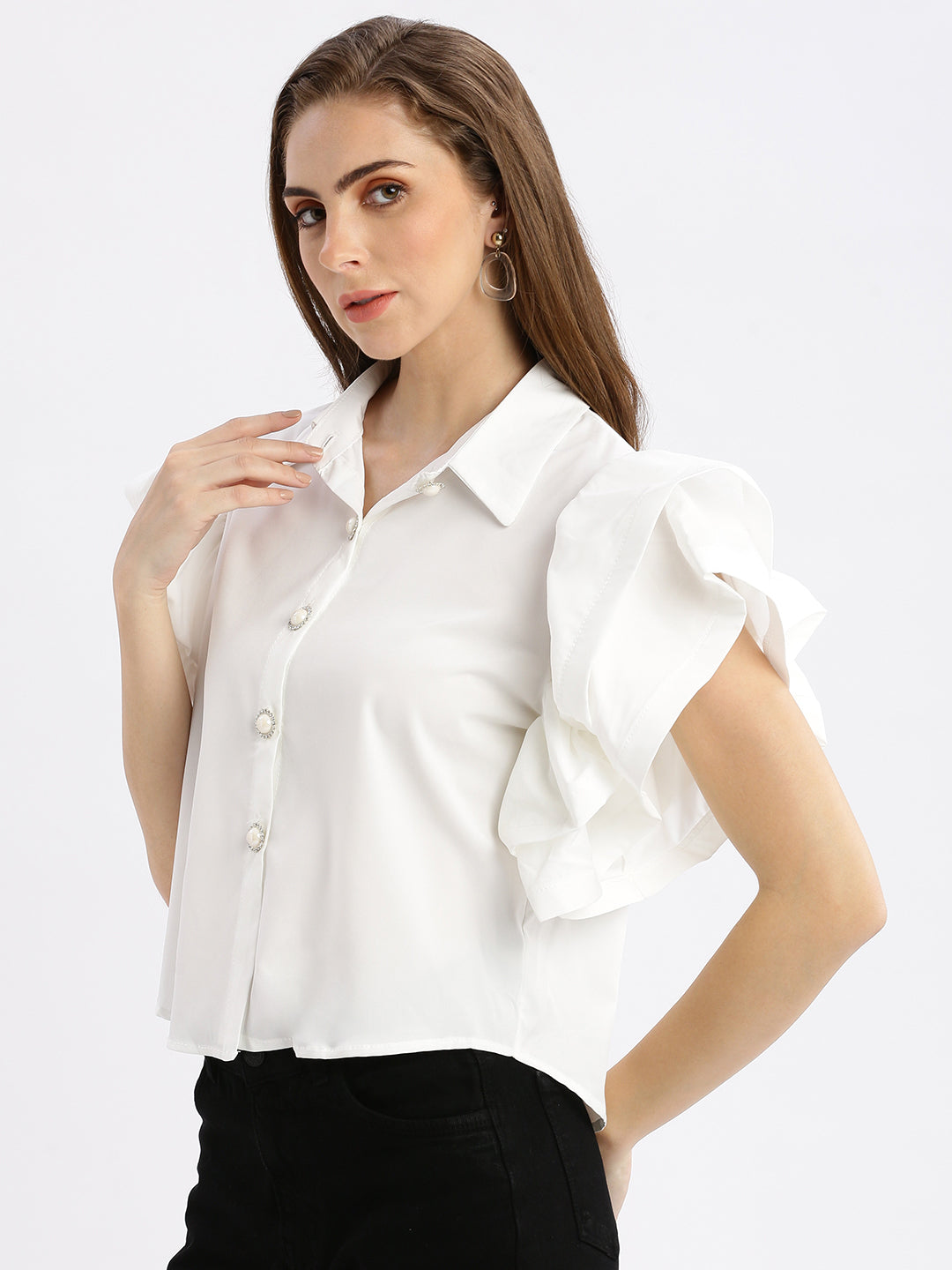 Women Solid White Top