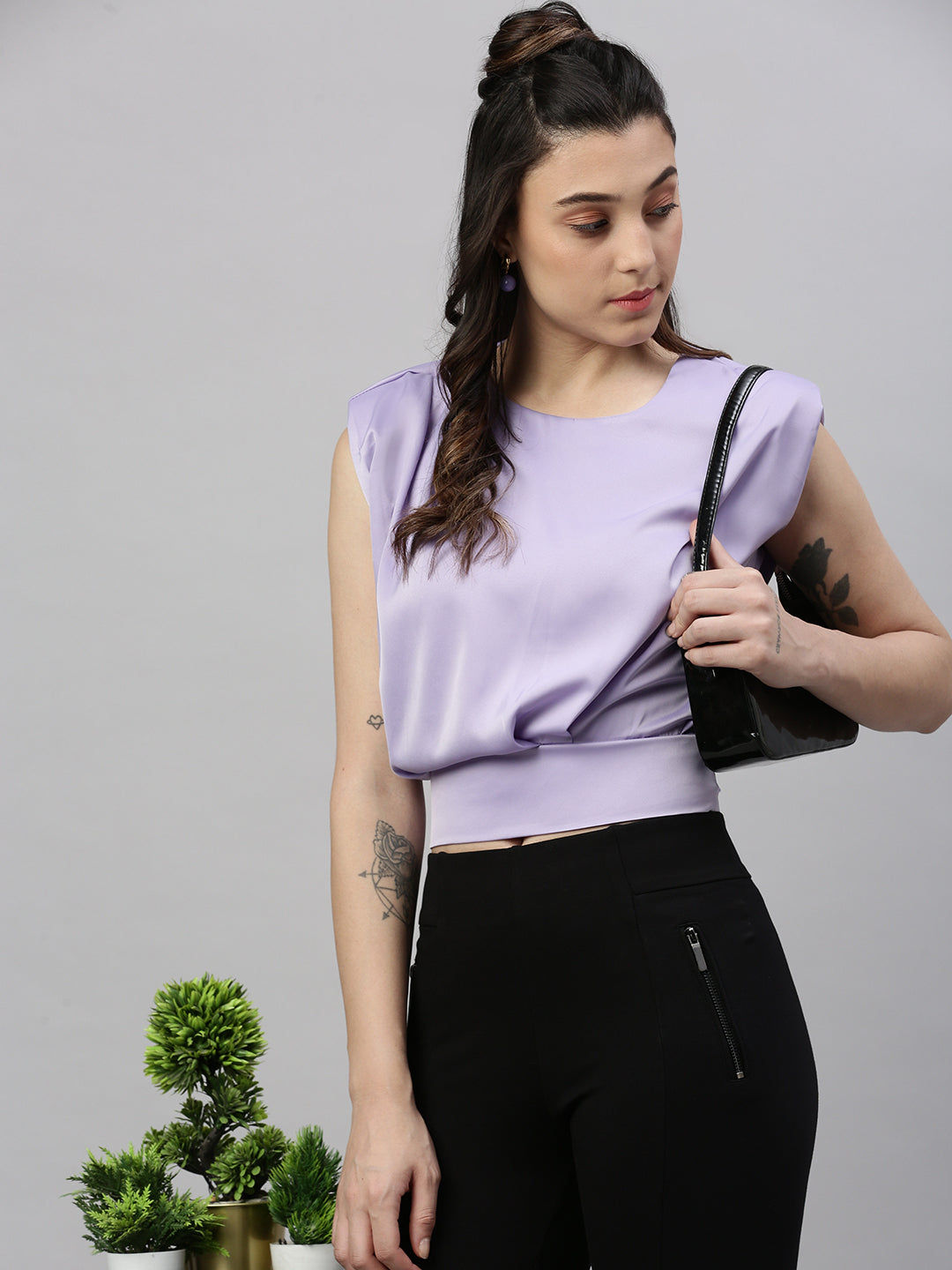 Women Solid Lavender Top