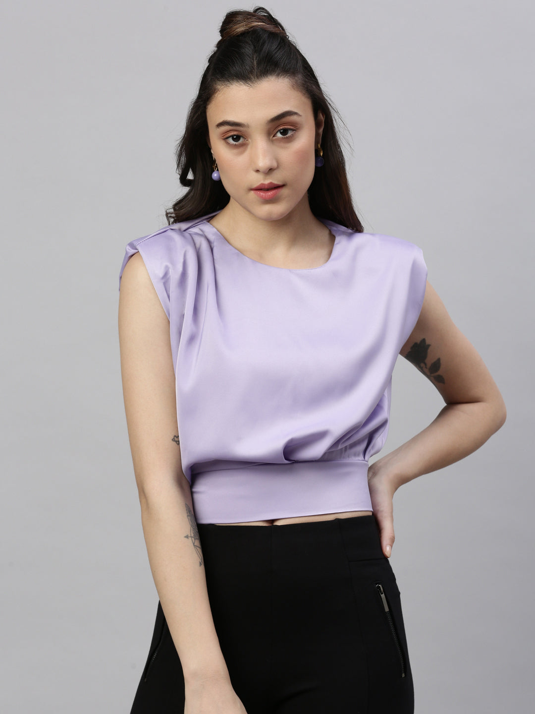 Women Solid Lavender Top