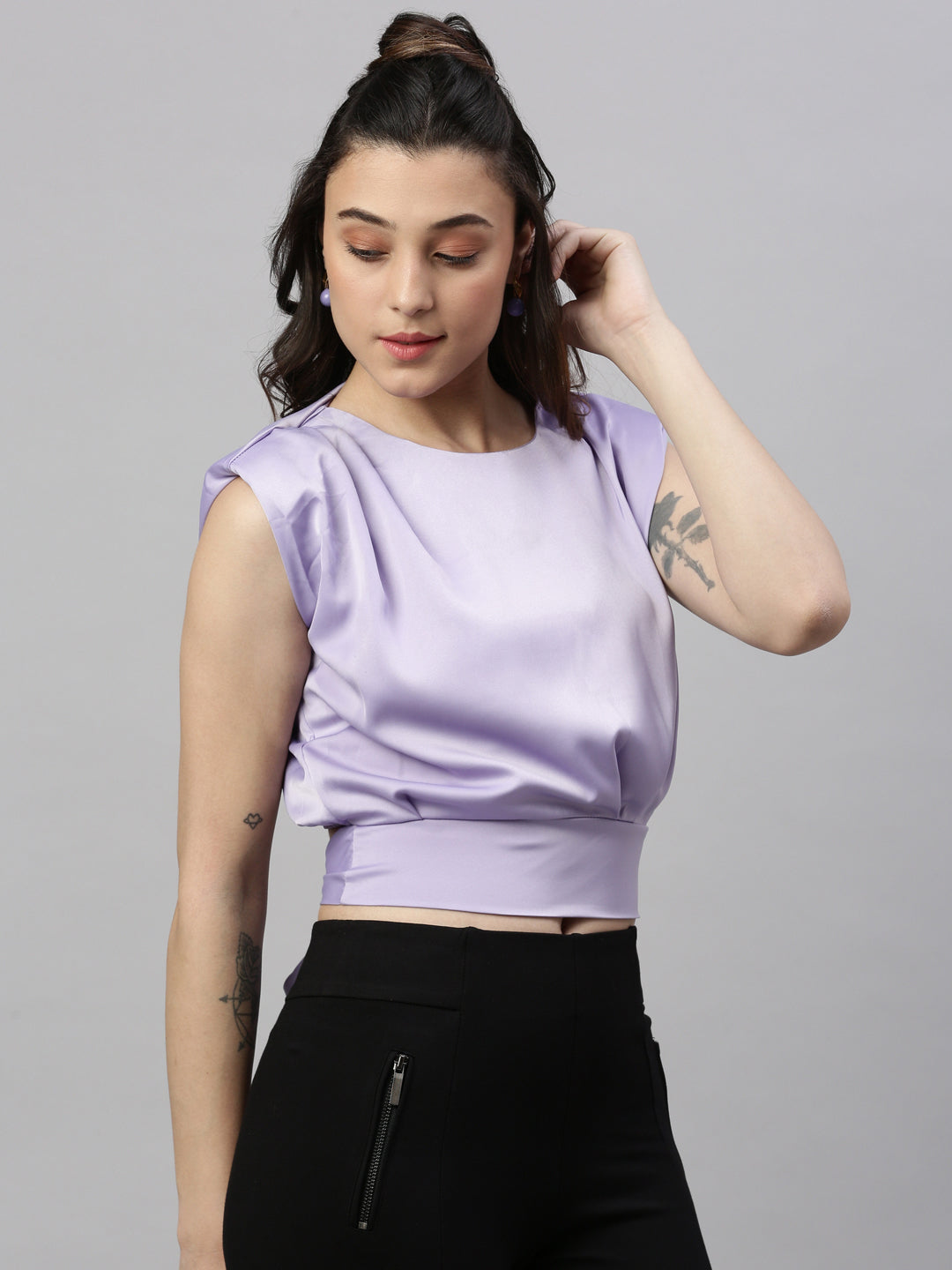 Women Solid Lavender Top