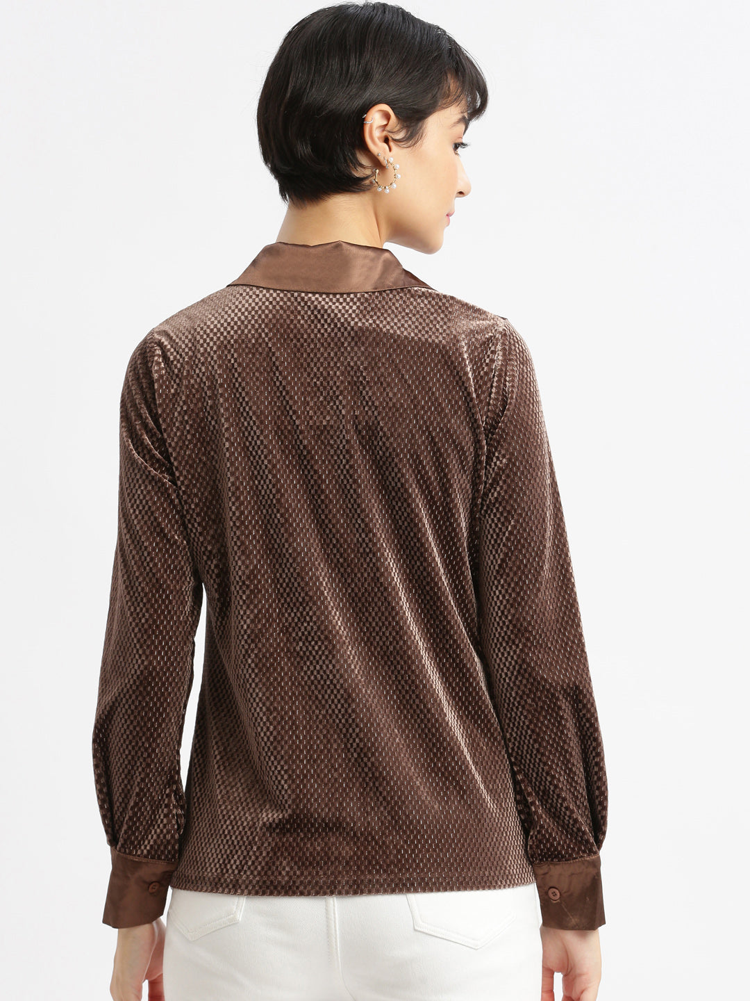 Women Geometric Brown Slim Fit Shirt