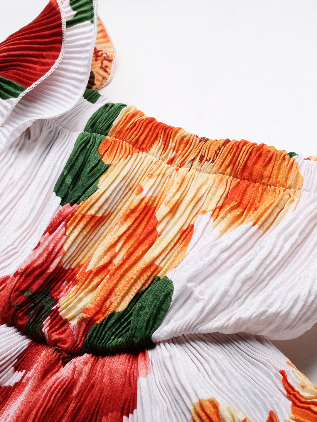 Women's Abstract Off White Cinched Waist Top