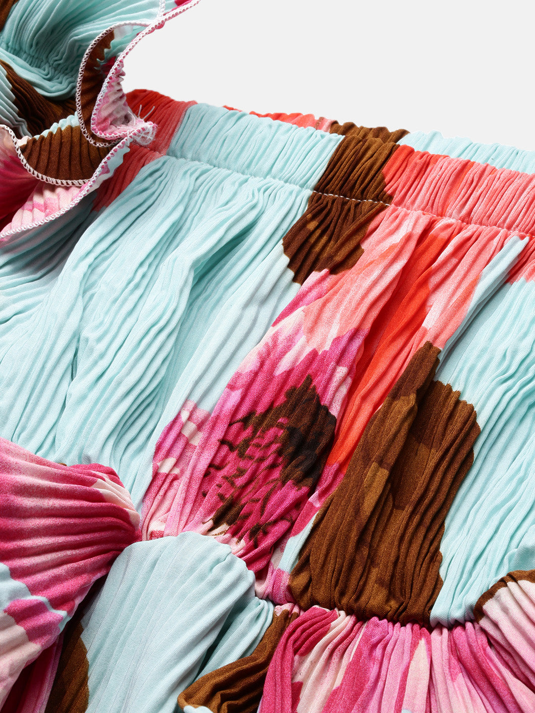 Women's Abstract Turquoise Blue Cinched Waist Top