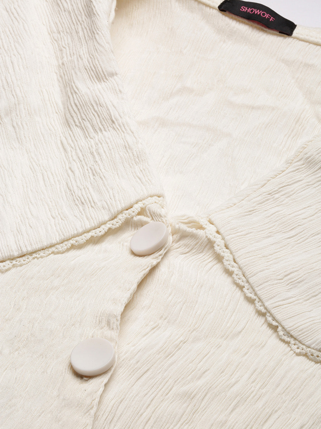 Women's Cream Horizontal Striped Knits Round Neck Acrylic Top