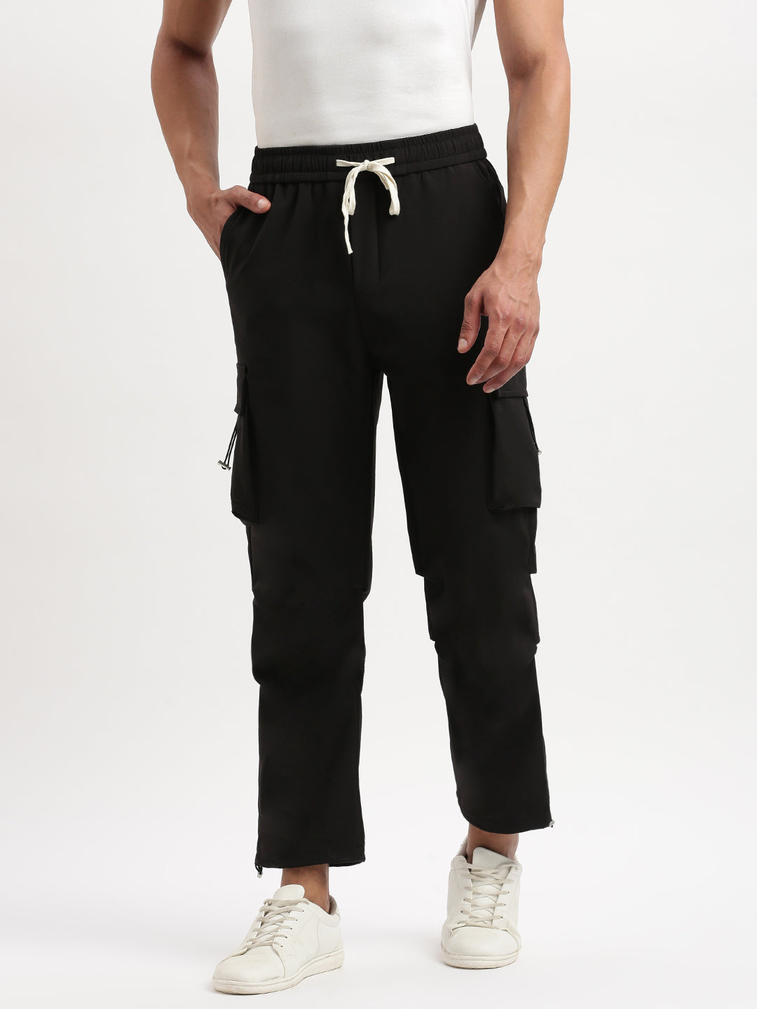 Men Slim Fit Solid Black Track Pant