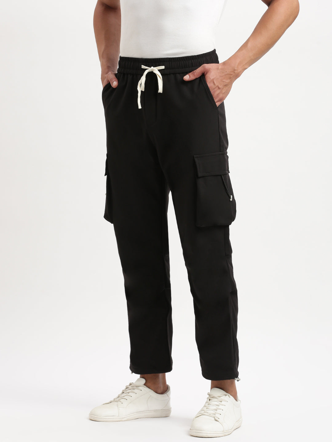 Men Slim Fit Solid Black Track Pant