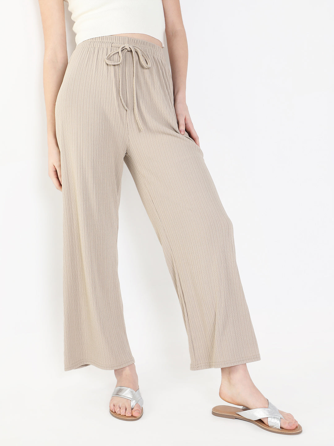 Women Solid Beige Trouser