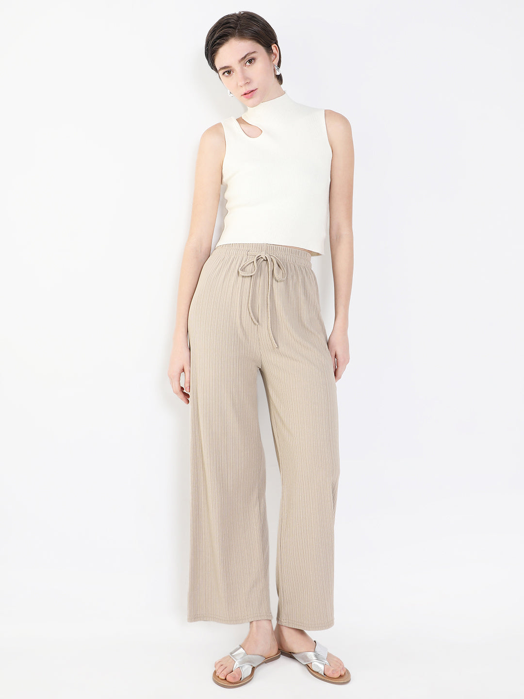 Women Solid Beige Trouser